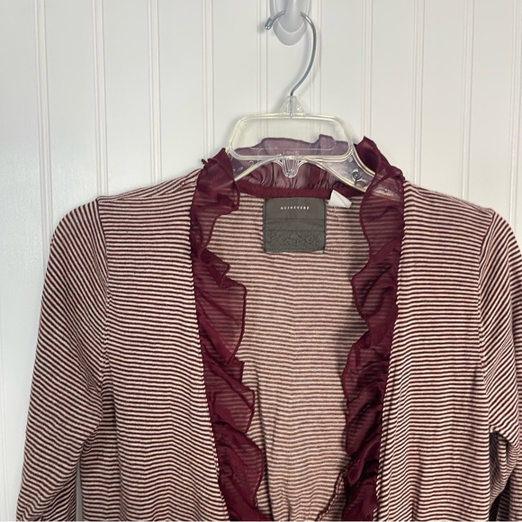 anthropologie guinevere cardigan Sweater Ruffles Stripes Red White Boho Casual - Picture 2 of 9